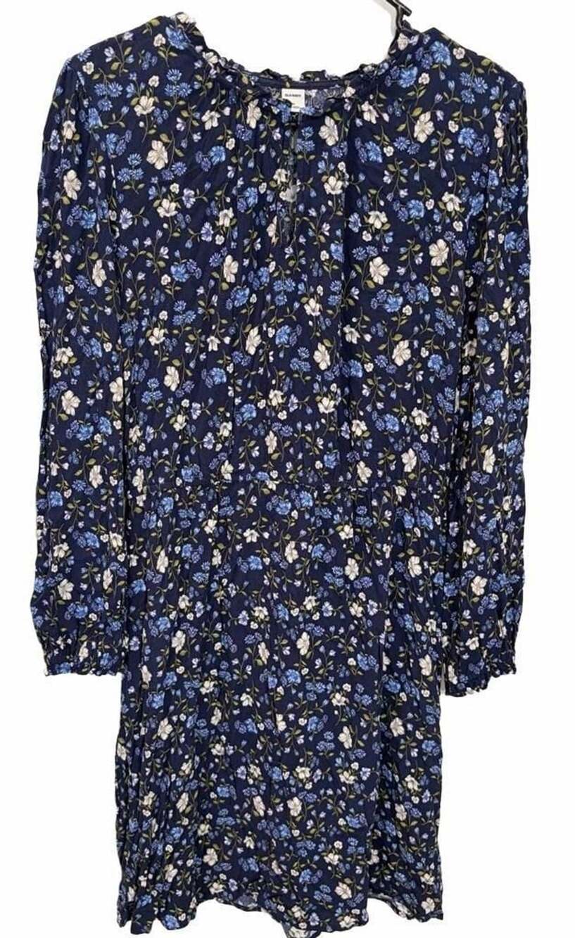 Old Navy Blue Floral V-Neck Long Sleeve Ruffle Midi Dress Cottagecore